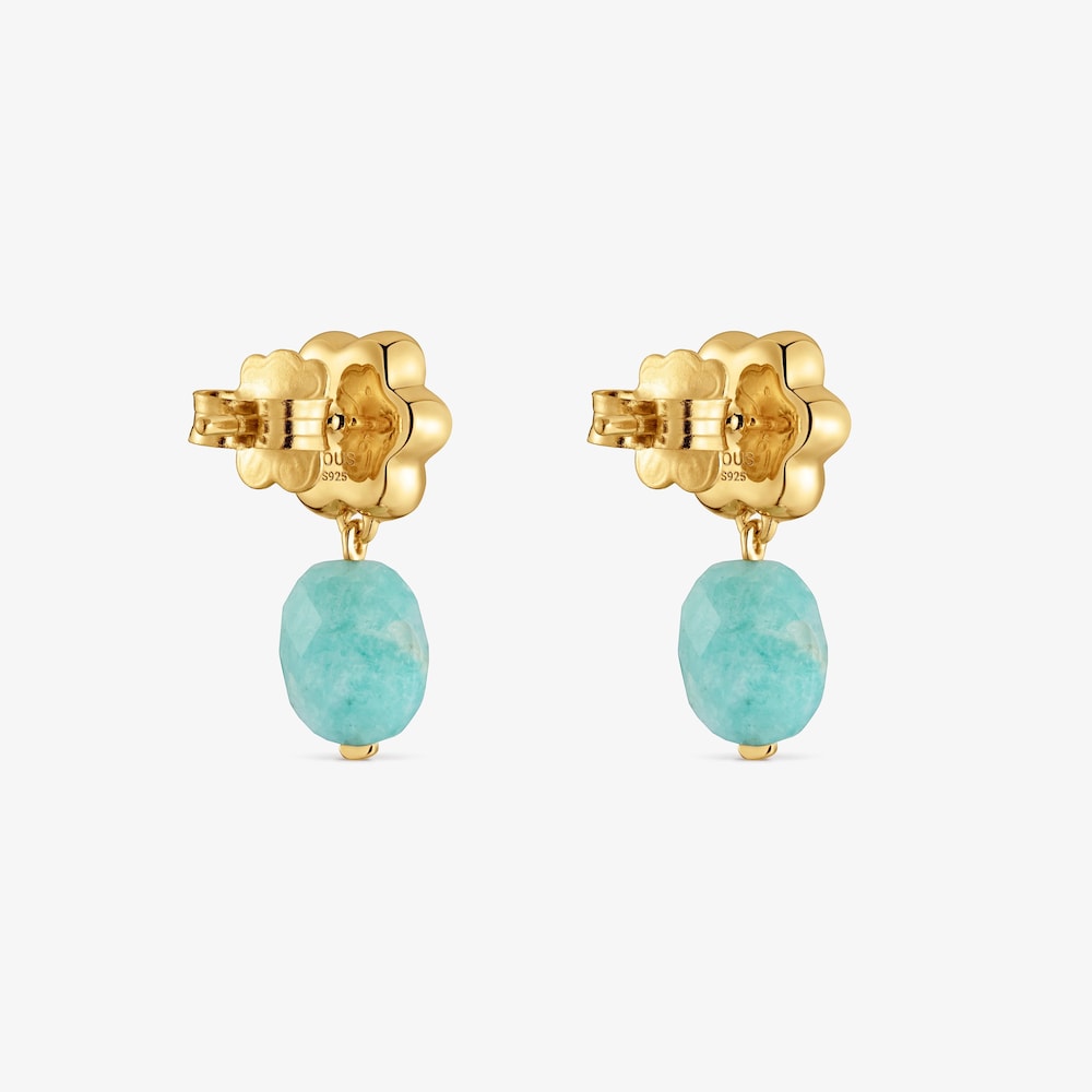 Pendientes con ba&ntilde;o de oro 18 kt sobre plata y amazonita Bold Motif